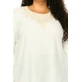 thumbnail image 5 of Women's Plus size Solid 3/4 Sleeve Blouse with Puff Sleeves and Lace and Pearl Accent, 5 of 5