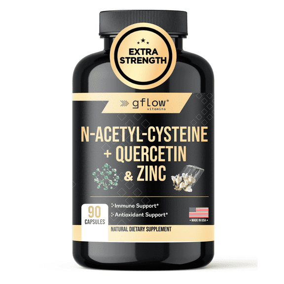 Gflow Vitamins N-Acetyl-Cysteine with Zinc Quercetin | NAC Supplement in capsules for Immune and Antioxidant Support | Made in the USA