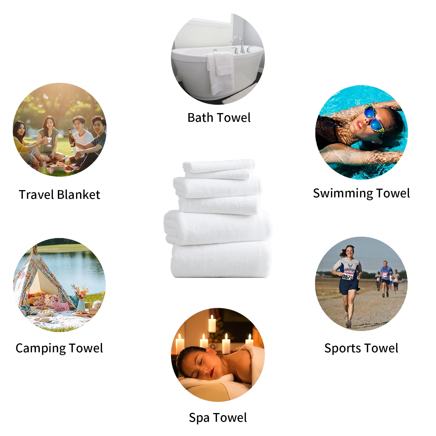 Beartech 8 Piece Bath Towels Set-2 Bath sheet,2 Hand Towel,4 Washcloths,Soft Lightweight Family Towel Highly Absorbent Microfiber Towel Quickly Dry & Less Lint Shower towel for Bathroom-White