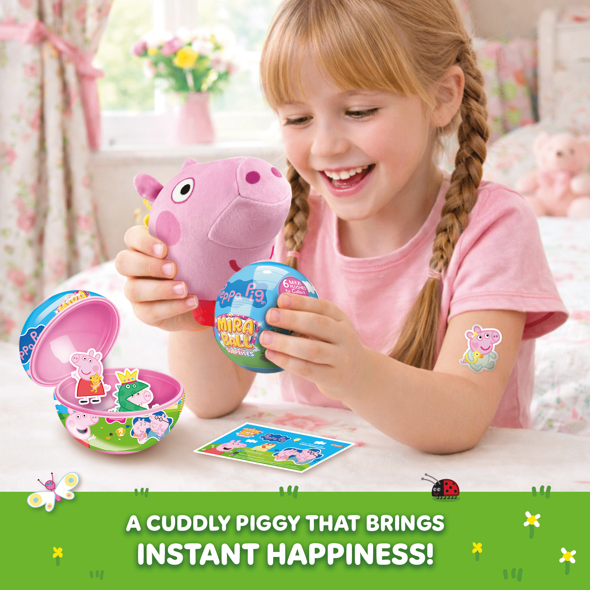 Miraball Surprises Peppa Pig - Pack of 3, Blind Capsule Toys with Expandable Memory Foam Plush & Stickers - Fun Mystery Plush Balls for Kids Collectible Toy Surprises, Party Favors, Gifting