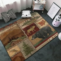 Bear Moose Deer Pattern Area Rug Retro Rustic Lodge Rugs Living Room For Bedroom Dining Home Office Soft Rugs Carpets-1