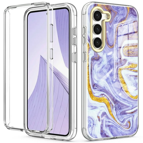 Marble Floral Pattern Case for Samsung Galaxy S23 Plus, Soft Silicone Shockproof Clear Bumper Slim Fit Cover with Screen Protector MagSafe Wireless Charging Lens Protection Case,Purple Marble