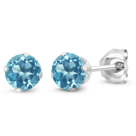 Gem Stone King 925 Sterling Silver Swiss Blue Topaz Stud Earrings for Women Men (0.66 Cttw, Gemstone Birthstone, Round 4MM)