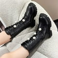 thumbnail image 5 of YAYUBA Black Girls Mid Calf Boots Lace up Side Zipper Lug Sole Platform Low Heel Leather Fashion Combat Boots for 11.5-12 Years, 5 of 9