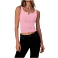 thumbnail image 3 of BiZtdJrK Débardeurs Côtelés pour Femmes Boutonnés Col Rond Sans Manches Chemises d'Entraînement de Yoga Mode Y2k Sorties T-Shirts Roses G, 3 of 10