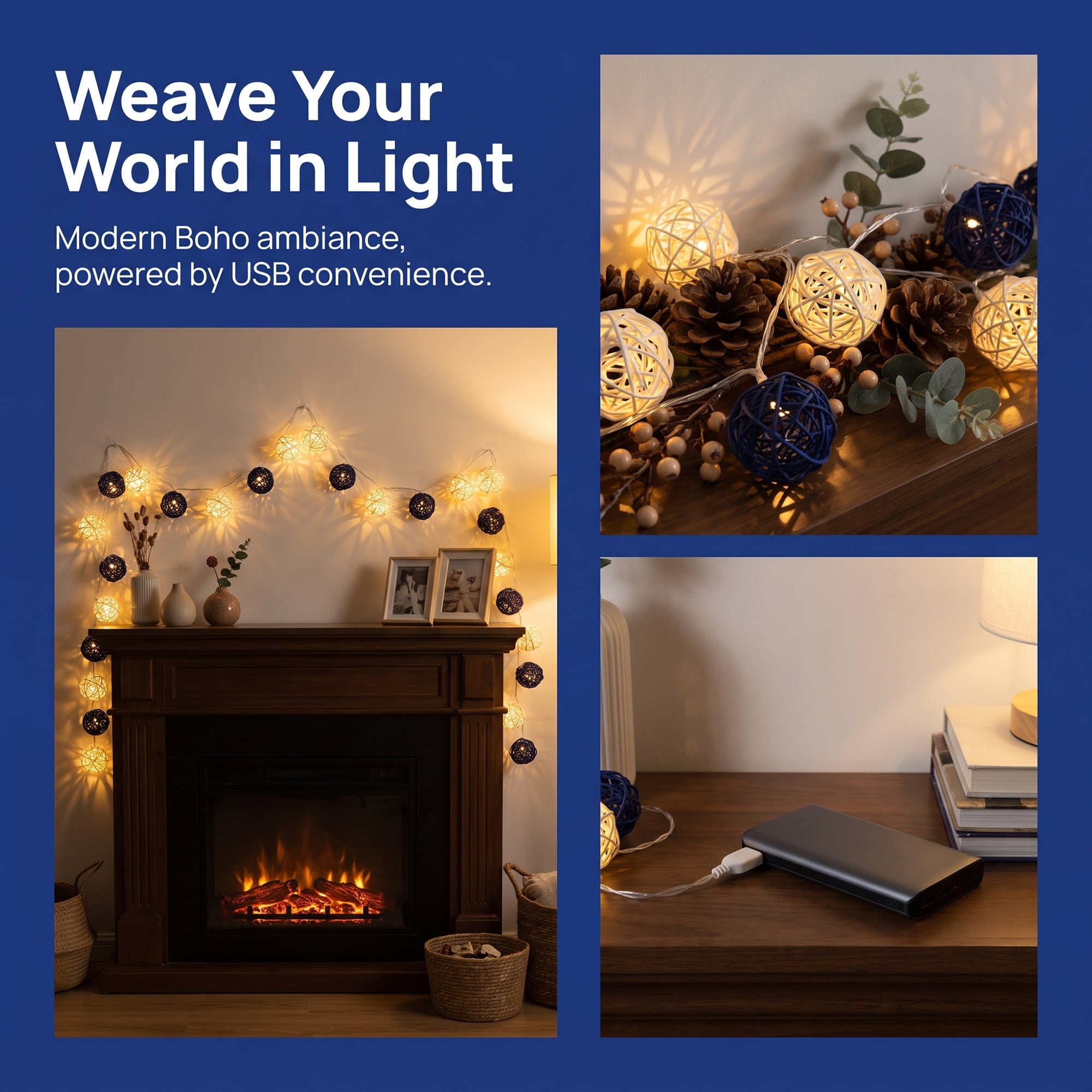 Unique Bargains Moroccan Orb Decor Lights for Use with Flexible Design 9.8 ft USB Powered