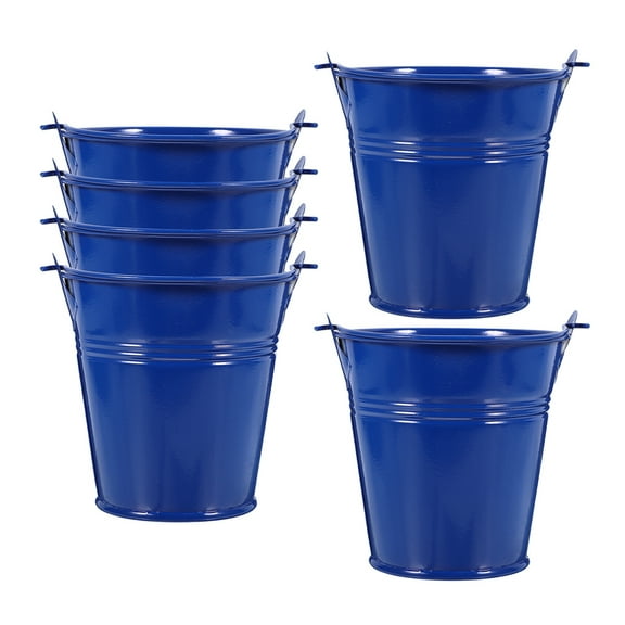PBPBOX 6Pcs Blue Iron Buckets with Handles for Flower Pots Garden Balcony Decorating