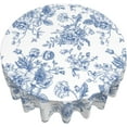 thumbnail image 3 of Blue Floral Tablecloth Round 70 Inch Vintage Chinoiserie Blue Table Cloth Polyester Fabric Spring Summer Flowers Farmhouse Table Cover for Kitchen Party Picnic Outdoor Decor, 3 of 6