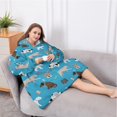 thumbnail image 5 of Oversized Wearable Blanket Hoodie,Cartoon Dogs Blue Background Sherpa Blanket Hoodie with Super Pockets,Super Warm Fuzzy Pullover for Women & Men, 5 of 6