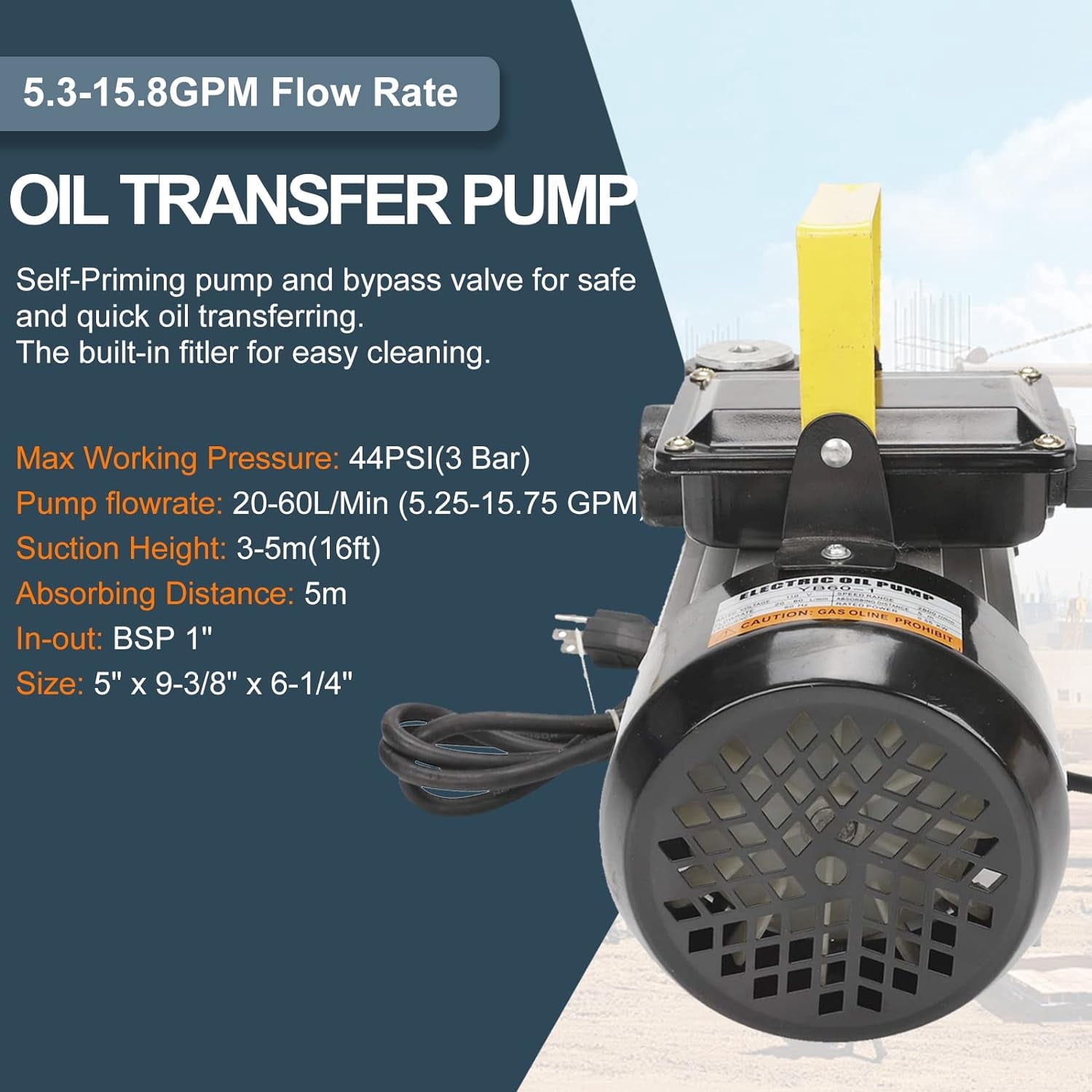 16GPM 550W Oil Diesel Fuel Transfer Pump Self Priming 110V AC 60L/min Pump