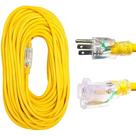 

Thonapa 100 Foot Outdoor Extension Cord - 12/3 Heavy Duty Yellow Extension Cable with 3 Prong Grounded Plug for Safety - Great for Garden and Major Appliances