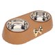 thumbnail image 2 of Cuencos dobles para mascotas, de acero inoxidable, antideslizantes, con soporte decorativo con lazo para perro y gato, color marrón, 2 of 14