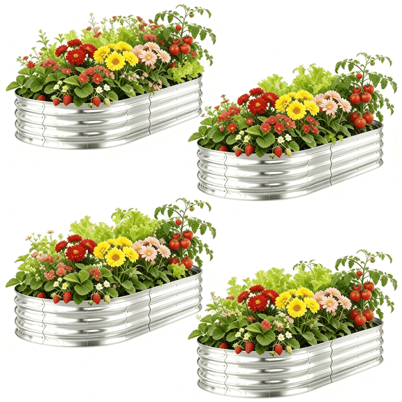 ANSFIL Galvanized Raised Garden Bed Outdoor, 4 Pack 4Ă—2Ă—1ft Raised Garden Bed Kit, Metal Planter Box Garden Boxes Outdoor for Vegetables and Flowers,Silver