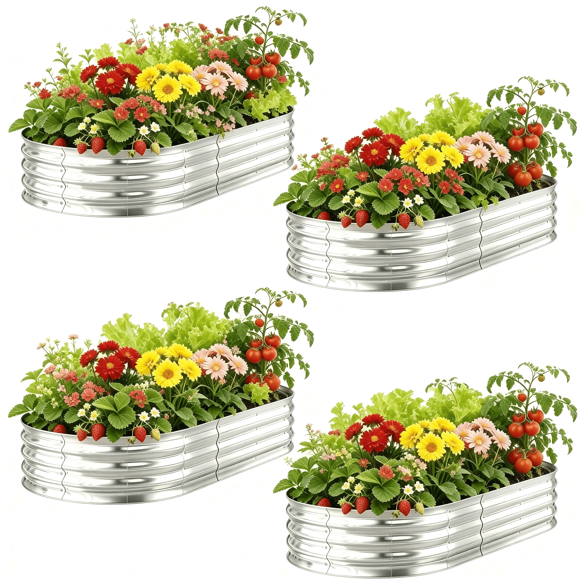 ANSFIL Galvanized Raised Garden Bed Outdoor, 4 Pack 4×2×1ft Raised Garden Bed Kit, Metal Planter Box Garden Boxes Outdoor for Vegetables and Flowers,Silver