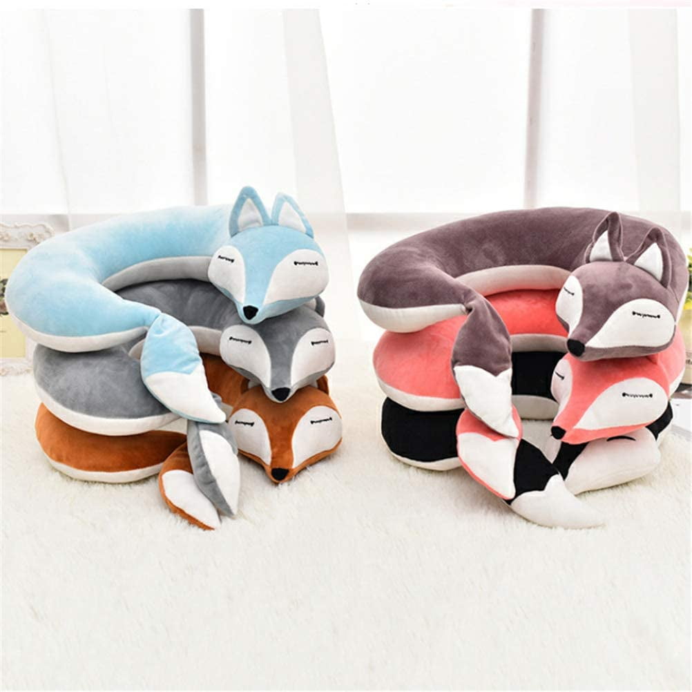 Pillows Fox Neck Pillow Animal U Shaped Plush Fur Warm Cartoon Comfortable Luggage Pillow for Airplanes Planes Car Train Pink Walmart