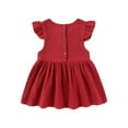 thumbnail image 4 of BULLPIANO Toddler Baby Girls Fly Sleeve Cotton Linen Princess Dress Sundress 0-7 Years, 4 of 5