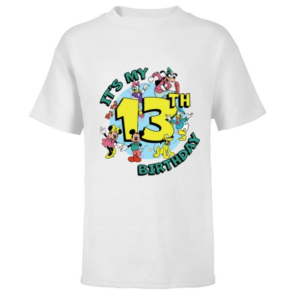Disney Mickey and Friends It’s My Thirteenth 13th Birthday - Short Sleeve T-Shirt for Kids - Customized-White