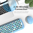 thumbnail image 3 of Wireless Keyboard and Mouse Combo, Colorful Ergonomic Full Size Retro Low-Noise Keyboard with Cute keycaps, Compatible with Windows, PC, Perfer for Home and Office Keyboards (Blue), 3 of 8
