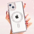 thumbnail image 4 of Entronix Magnetic Crystal Case for iPhone 15, Luxury Rhinestone Cute Bumper Cover for Girls, Rose, 4 of 5