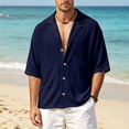 thumbnail image 2 of Avirosel Men's Cuban Camp Collar Shirt Short Sleeve Casual Summer Button Down Gauze Shirt with Pockets Breathable Relaxed Fit Vacation Top Navy, 2 of 8