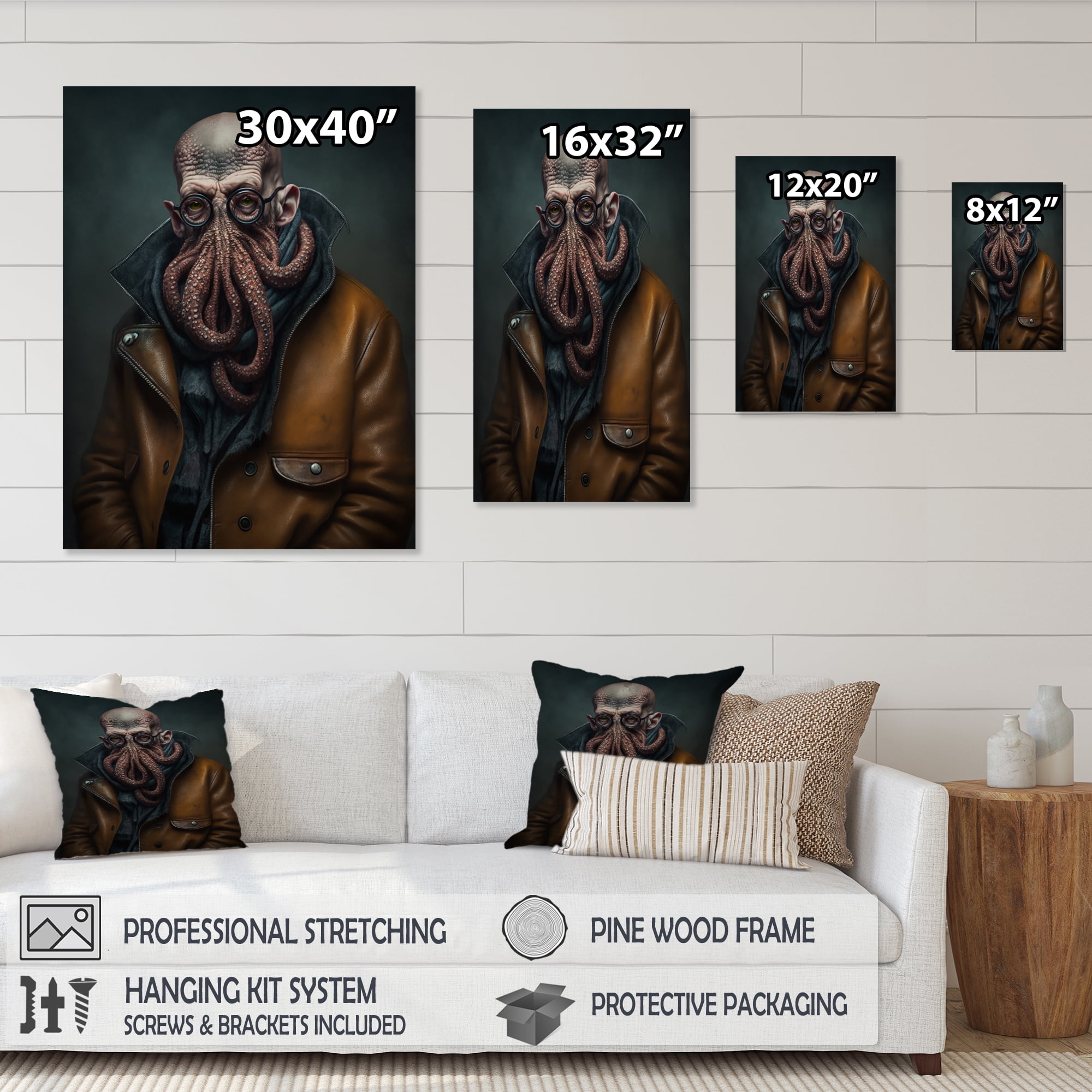 Designart Anthropomorphic Of Octopus Portrait II Canvas Wall Art