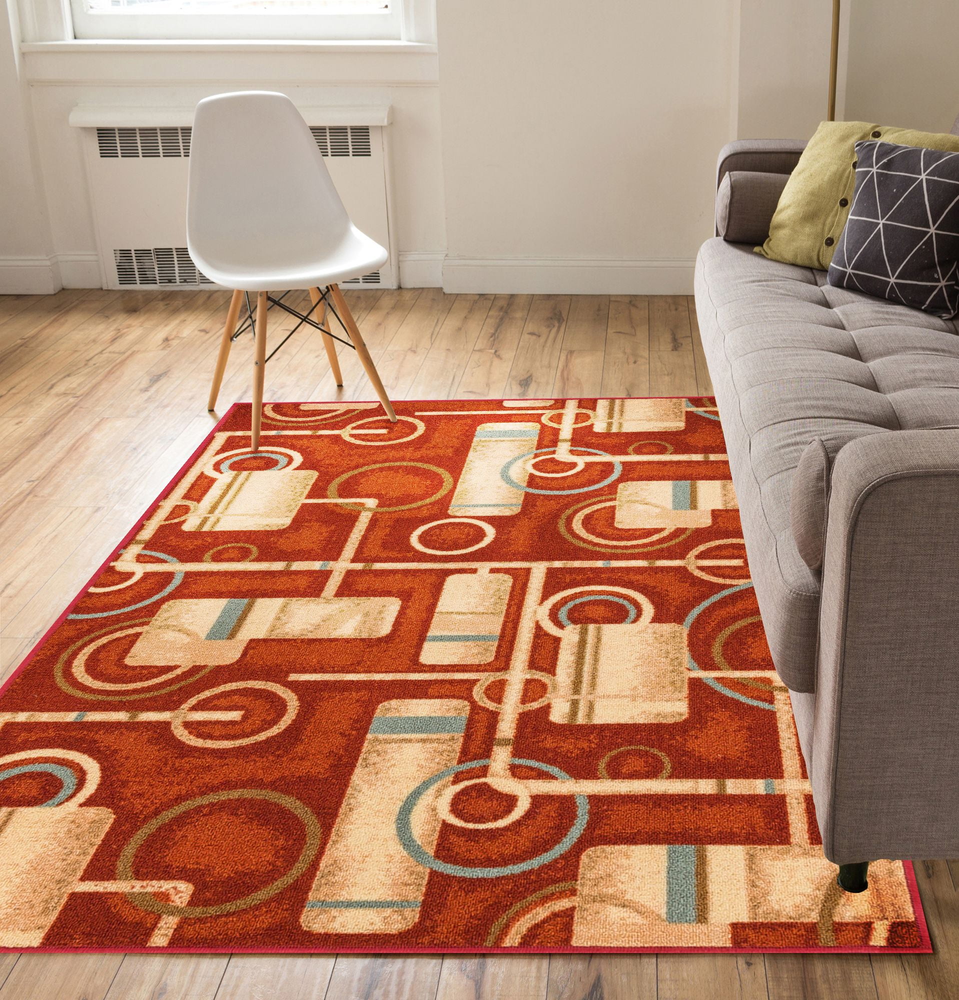 Well Woven Non Skid Slip Rubber Back Antibacterial 5x7 5 X 7 Area Rug Soho Circles Red Modern Geometric Thin Low Pile Machine Washable Indoor Outdoor Kitchen Hallway Entry Walmart Com Walmart Com