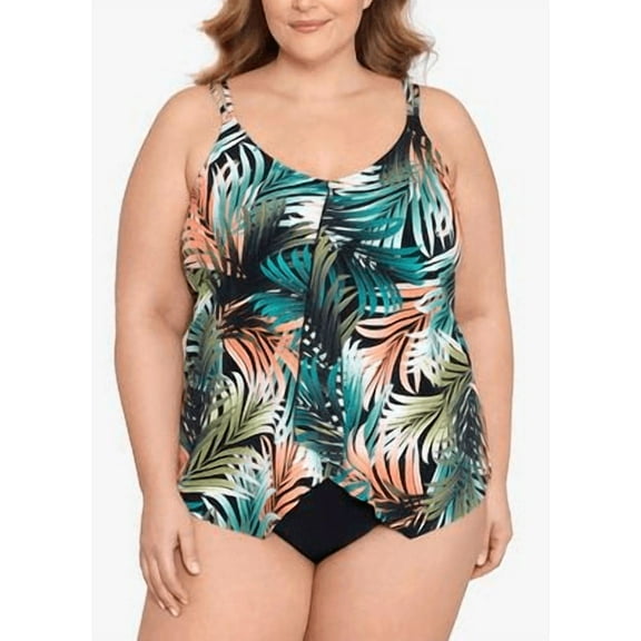 Swim Solutions Women's Plus Size One Piece Swimsuit Palm 24W