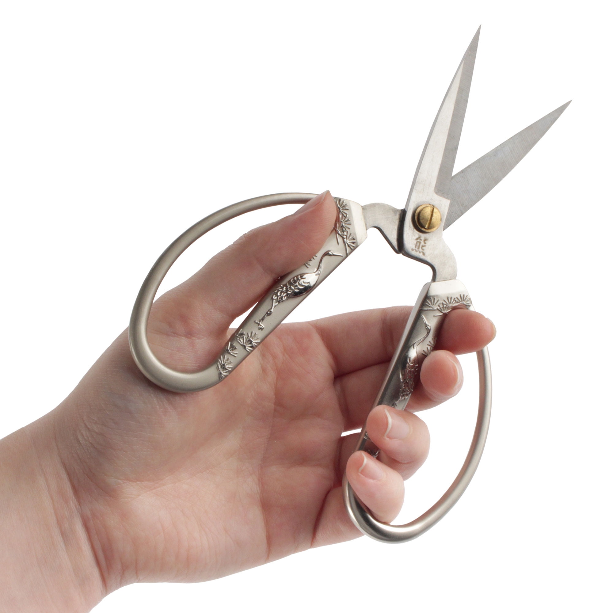 JubileeYarn 6.75" Heirloom Craft Embroidery Scissors w/Decorative Crane Motif Cast Handles - Brushed Nickel