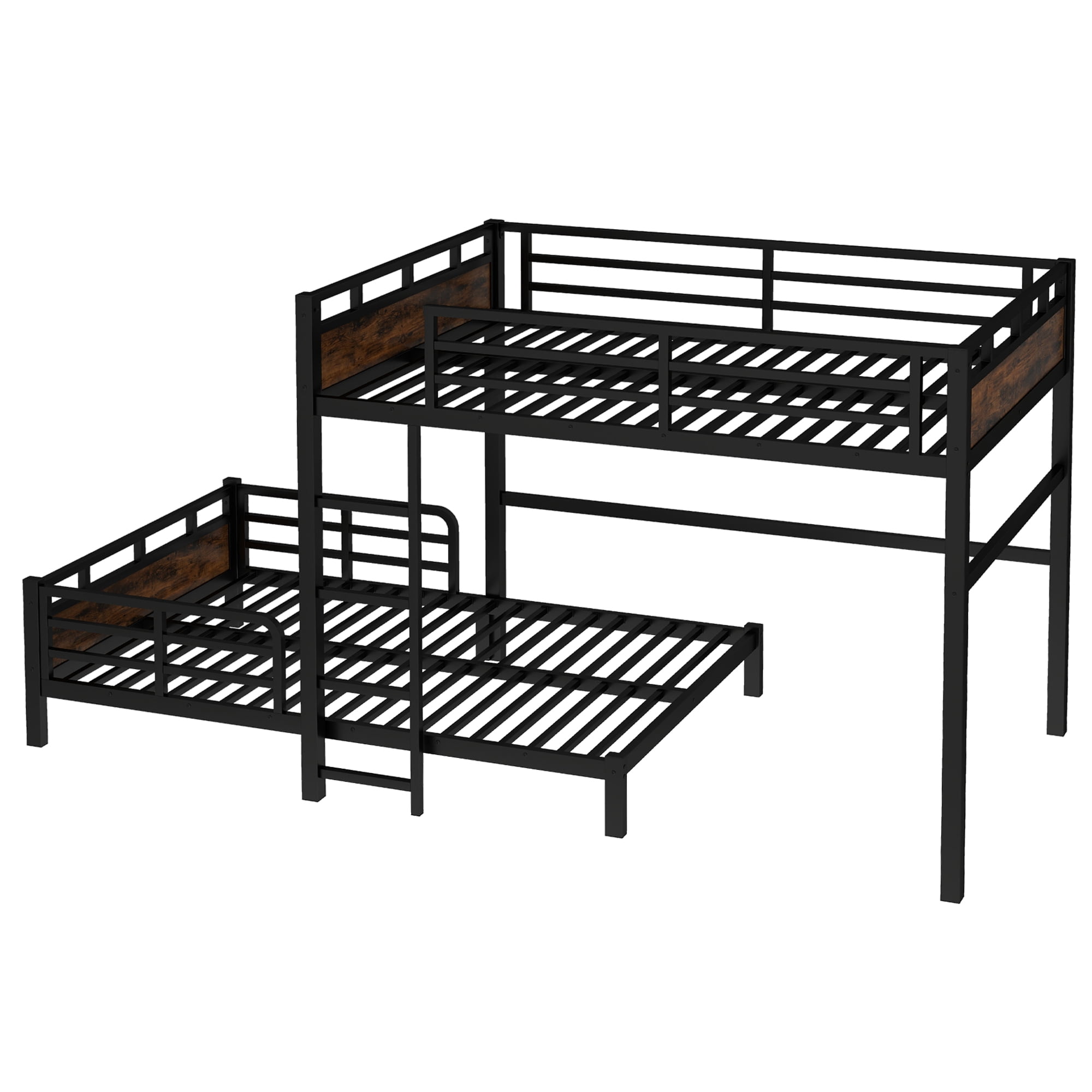 Leumius Full XL over Full XL Metal Bunk Bed,Metal Loft Bed and Metal Platform Beds with Ladder & Safety Guardrail,Black