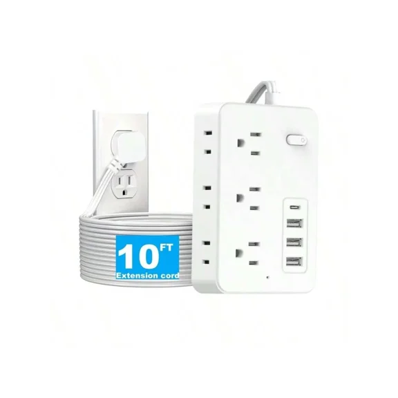 10-in-1 Surge Protector Power Strip: 6 AC Outlets, 4 USB Ports (1 Type-C), 5FT Cord, Flat Plug, Overload Protection for Home/Office/Kitchen