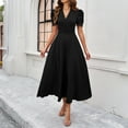 thumbnail image 2 of Yesfashion Women's Summer V Neck Short Sleeve Maxi Dress Loose High Waist Flowy Long Beach Dress, 2 of 9