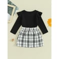 thumbnail image 4 of Suealasg Kids Girls Spring Skirt Set 6M 1T 2T 3T 4T 5T Long Sleeve Round Neck Tops +Tweed Plaid Print Bow Skirt Set 2 Piece Casual Autumn Clothing for Child Girls, 4 of 9