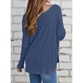 thumbnail image 3 of Uhndy Womens Fall Solid Color V Neck Waffle Knit Long Sleeve T-shirt Bouse Blue 2XL, 3 of 4