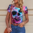 thumbnail image 4 of KLL Women 's Crew Neck Bodysuit Jumpsuits Neon Skull With Milkshake Print Short onesies Stretch T Shirts, 4 of 5