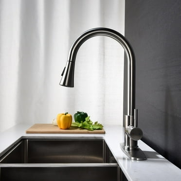 Siavonce Single Handle High Arc Brushed Nickel Pull out Kitchen Faucet