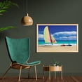 thumbnail image 2 of Holiday Wall Art with Frame, Exotic Cuban Beach Wind Surfing Boat and Waves Tropical Summer Coastal Picture, Printed Fabric Poster for Bathroom Living Room, 35" x 23", Blue Cream, by Ambesonne, 2 of 2