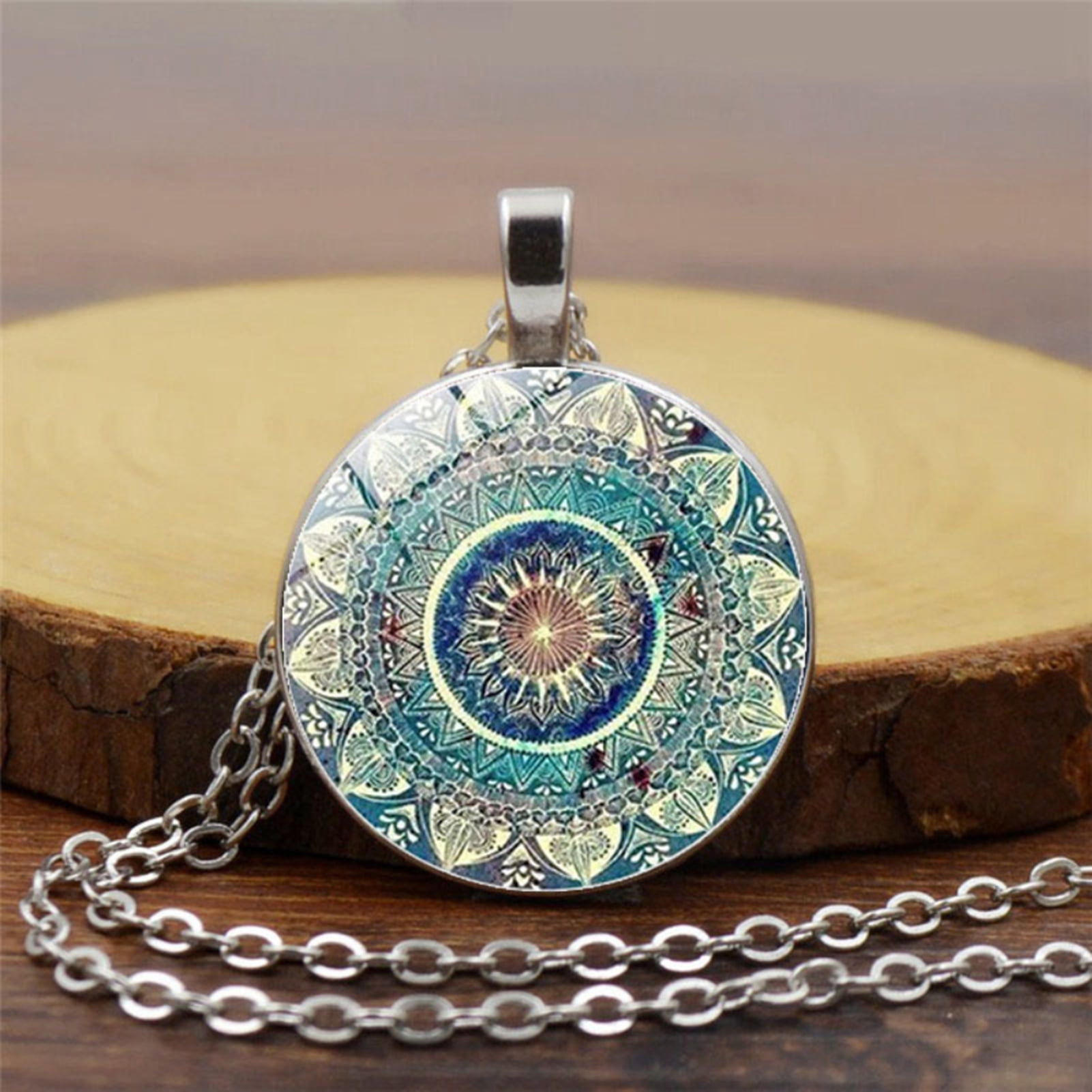Flower of Life Photo Cabochon Glass Tibet Silver Chain Pendant Necklace 
