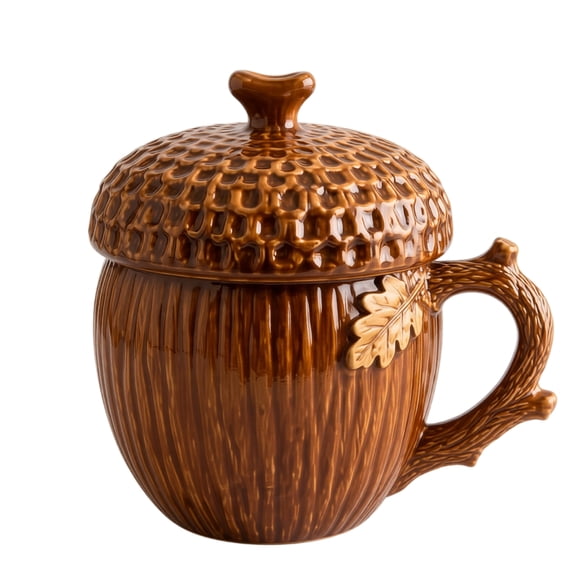 Resin Acorn-Shaped Storage Container with Lid and Branch Handle, 1 Piece, Brown Rustic Design, for Kitchen Countertop Or Office Desk, Decoration