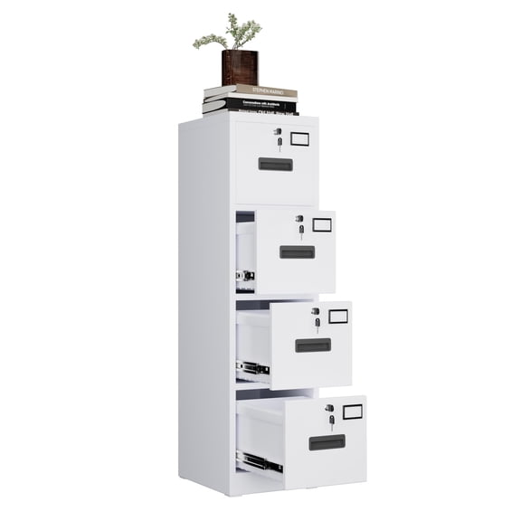 PYY Heavy Duty Steel File Cabinet – 4 Drawer Metal Storage Organizer with Independent Locks – Secure Filing for A4 Letter/Legal Documents – Ideal for Home, Office, School – White