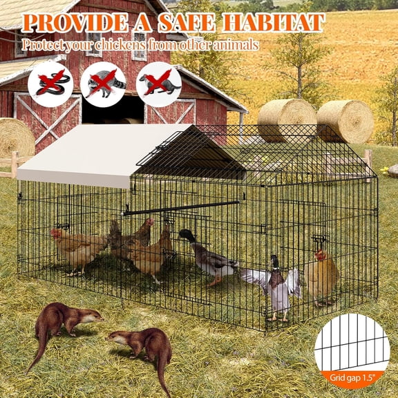 Acekid Large Chicken Coop 86×40×40 Inch 3 Compartments Chicken Run 2 Doors Waterproof Cover Walk in Poultry Cag