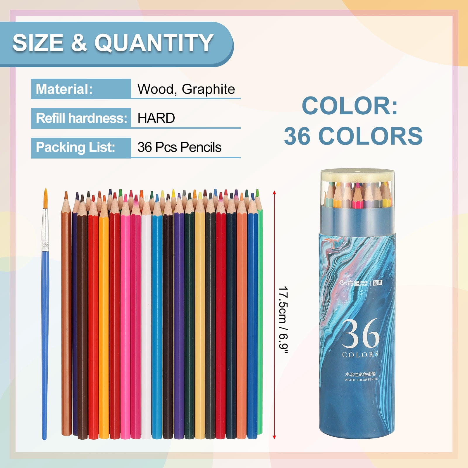 Uxcell 36 Colors Water Soluble Coloring Pencils Set for Sketching Blending DIY Crafts