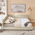 thumbnail image 3 of [Luckynote]Queen Size Upholstered Tufted Bed Frame, Sofa Bed Frame with Comfortable Backrest and Armrests, Queen Size Bed for Bedroom, Living Room,Velvet, beige, 3 of 9
