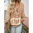 thumbnail image 5 of Women'S Casual Boho V Neck Top Loose Floral Printed Long Sleeve Beach Shirts Blouses Apricot S, 5 of 8