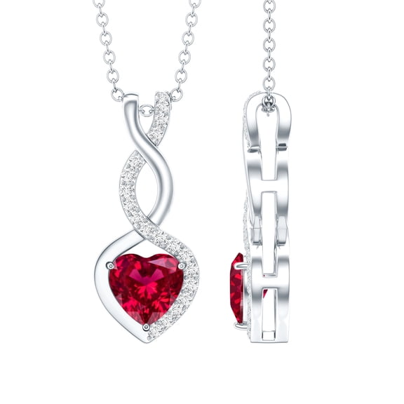 Rosec Jewels Lab Grown Ruby Heart Pendant (6 mm, AAAA Quality) - Infinity Dangle Necklace - Ready to Gift for Valentines Day, 925 Sterling Silver