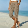 thumbnail image 2 of Luivaraty Capri Pants for Women Solid Color Straight Leg Pants Fashion Comfy Drawstring Side Split Capris with Pockets, S-2XL, 2 of 9