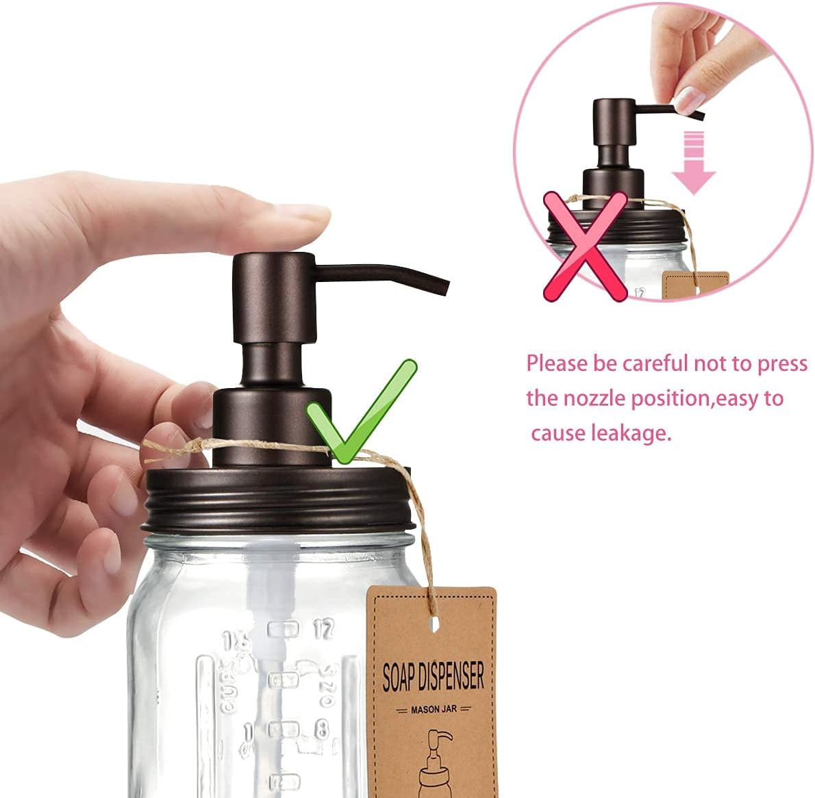 Mason Jar Liquid Soap Dispensers, Rustproof Stainless Steel Mason Jar Lid Pump, Refill Hand Soap, Lotions, Dish Soap, Liquid Soap, Bath Soap, Farmhouse Decor for Bathroom, Kitchen 2PC(Bronze)