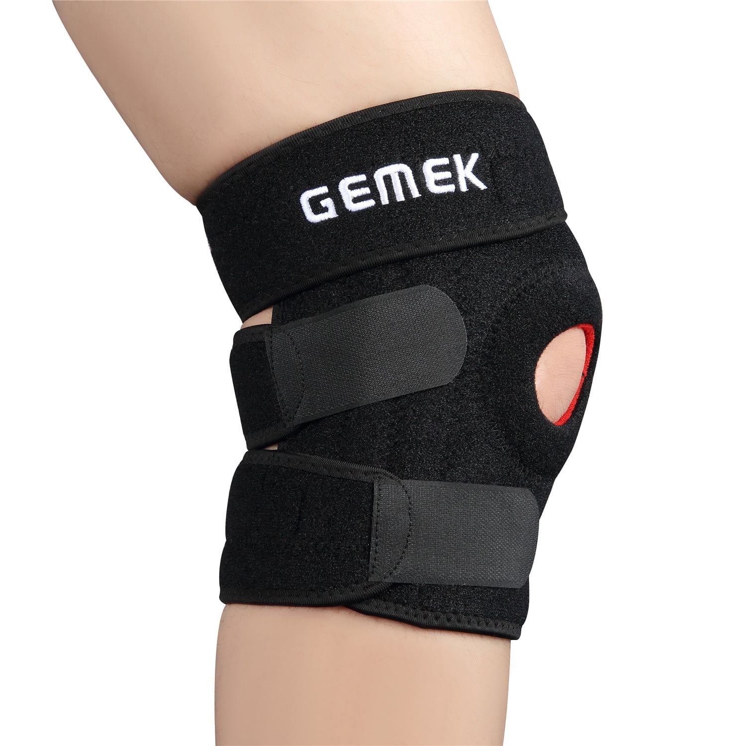 GEMEK Adjustable Compression Knee Patellar Tendon Support Brace for Men Women - Arthritis Pain, Injury Recovery, Running, Workout (Black 4 Springs)