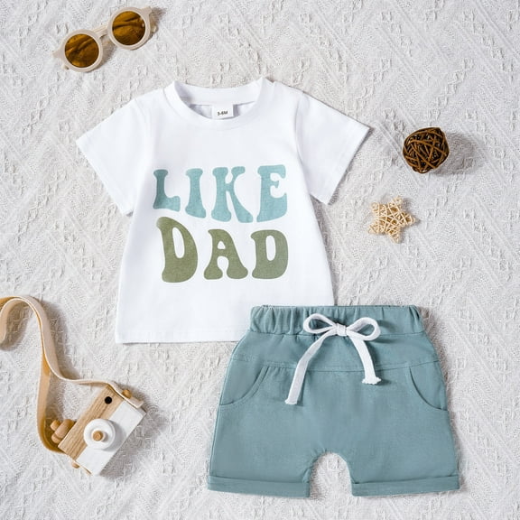 SNKSDGM 0-3 Months Baby Boy Clothes Summer 4/July Toddler Boys Short Sleeve Letter Prints T Shirt Tops Shorts Child Kids Set Outfits 18-24 Months