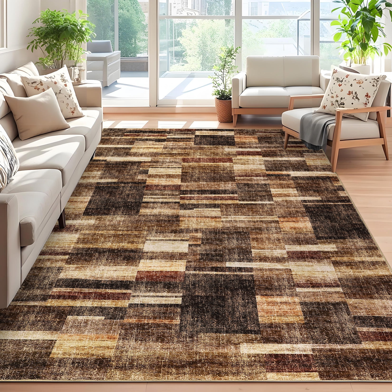 Amkui Washable Rug 9x12 Area Rugs for Living Room Modern Geometric Bedroom Rug Soft Non-Skid Indoor Large Throw Rugs Stain Resistant Carpet for Dining Room