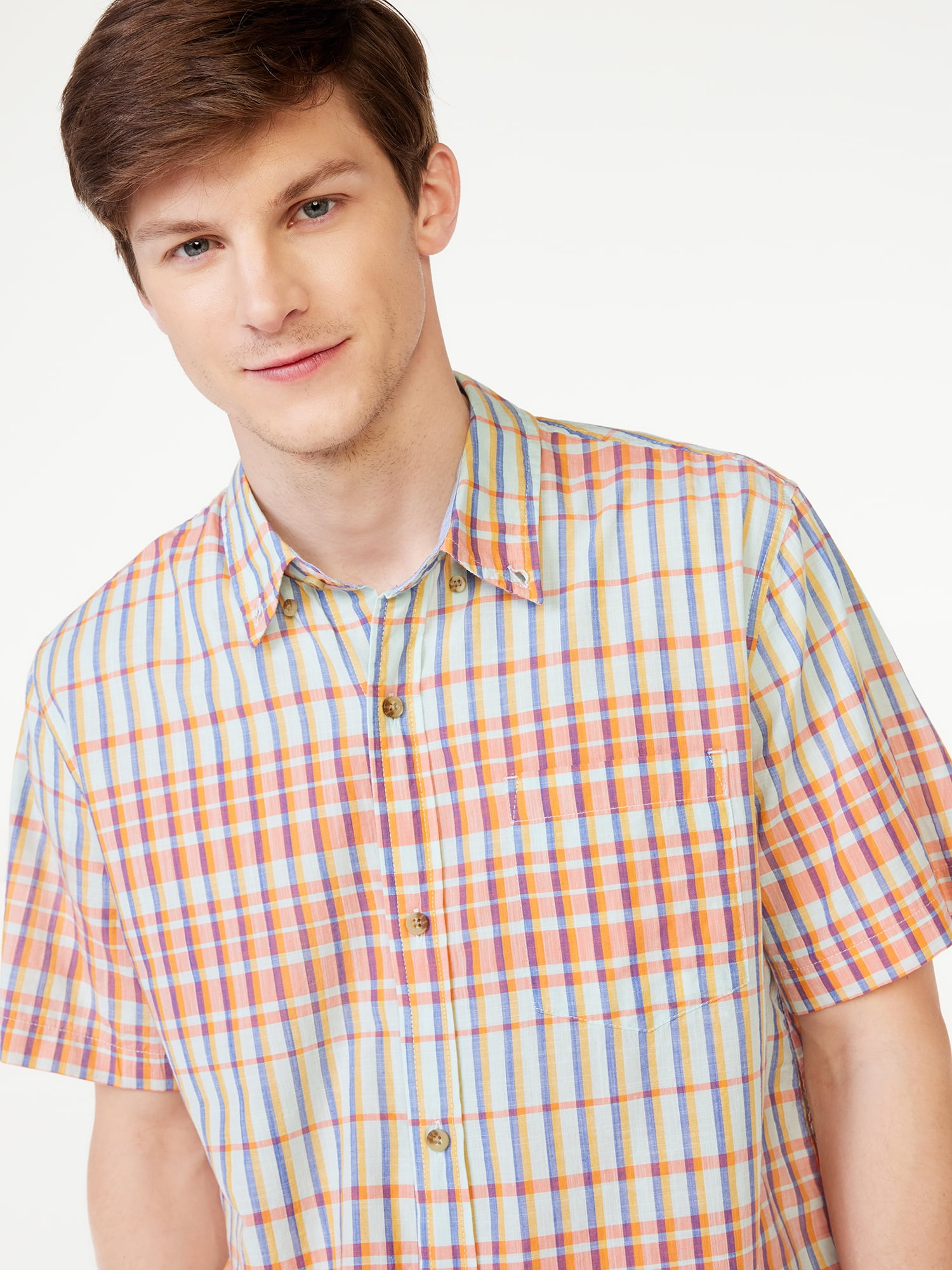Free Assembly Men's Madras Shirt with Short Sleeves
